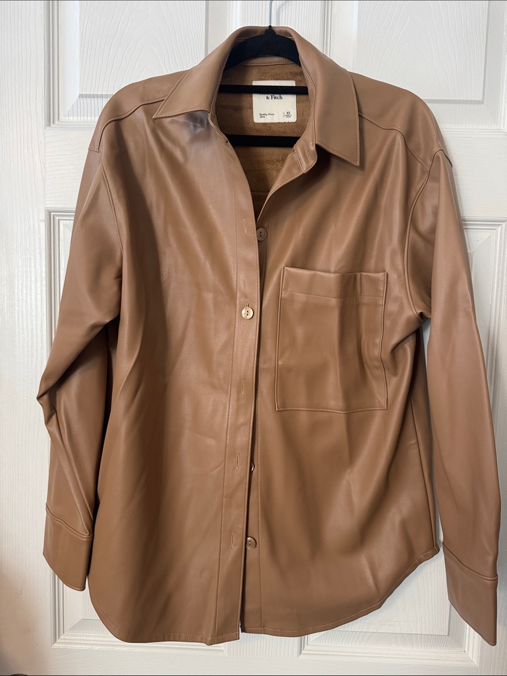 Abercrombie & Fitch Faux Leather Button-Down Shirt Jacket - Brown